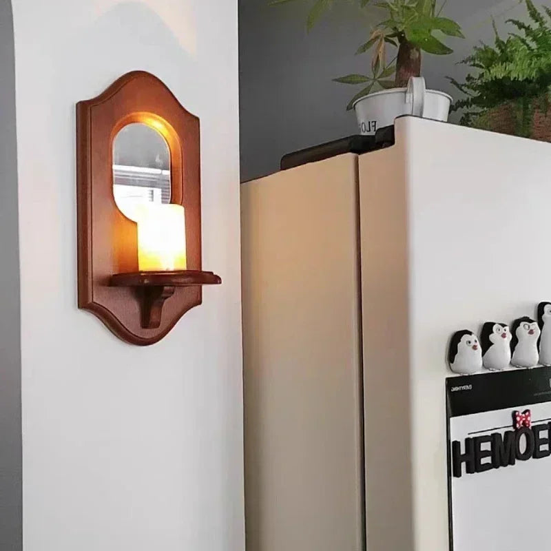 miroir mural vintage étagère bois bougie plante rétro décoration murale allumée ancien