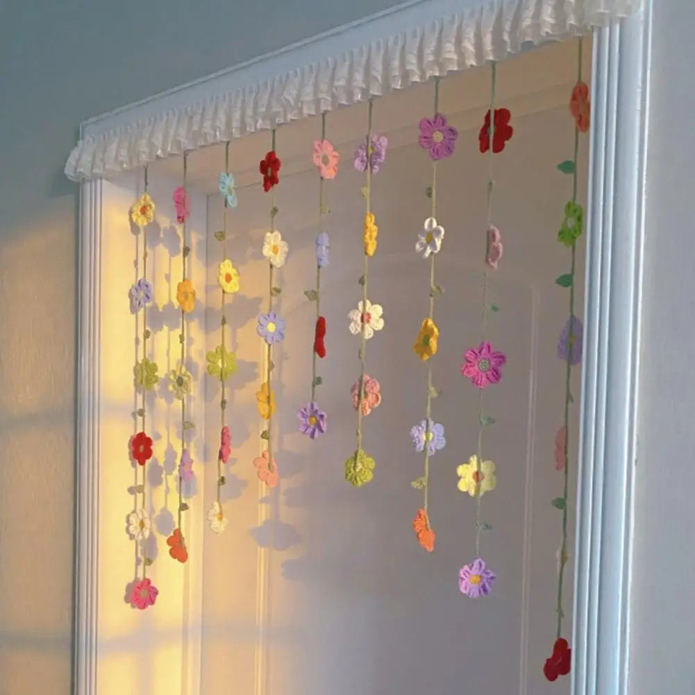 rideau porte multicolore fleurs crochetées décoration bohème intérieur semi transparent artisanal festif