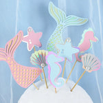 décoration gâteau thème sirène hippocampe coquillage étoile mer mariage anniversaire sous marin bleu rose
