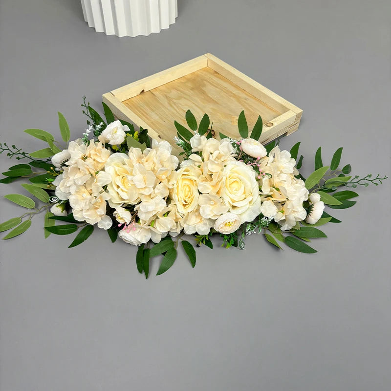 décoration mariage guirlande fleurs artificielles soie violet blanc crème vert jaune