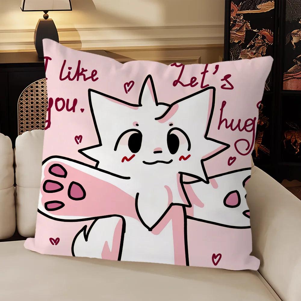 housse coussin carrée motif chat mignon décoratif salon chambre moderne coton blanc noir