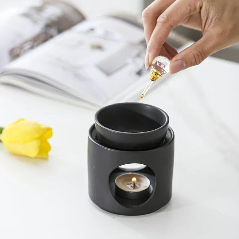 diffuseur huiles essentielles bol cuillère moderne noir mat salon aromathérapie fixations