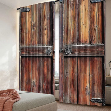 rideau rustique vintage pièces marron texture bois opalescent 100% polyester 75x166cm 105x230cm 130x210cm