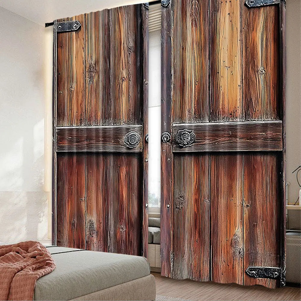 rideau rustique vintage pièces marron texture bois opalescent 100% polyester 75x166cm 105x230cm 130x210cm