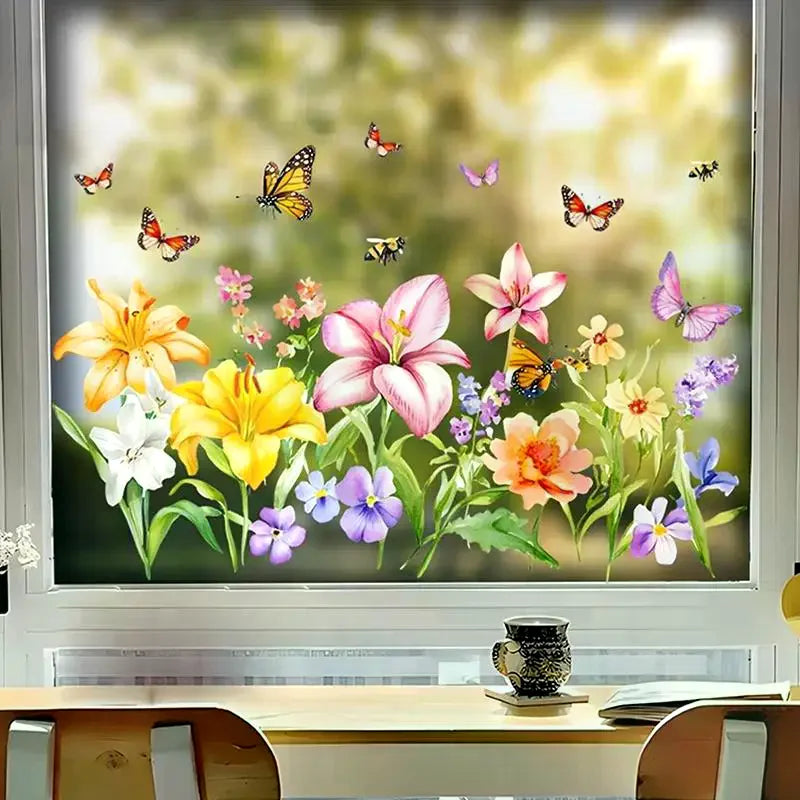 stickers muraux fleurs papillons multicolores salle bain cuisine décoration carreaux adhésifs amovibles artistiques