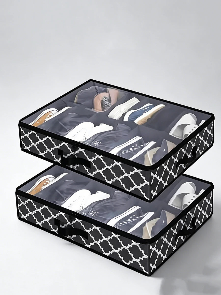 boîte chaussures pliable gris moderne poignées 12 16 paires tissu noir