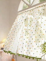rideau moderne transparent points colorés blanc vert orange bleu pompons verts polyester