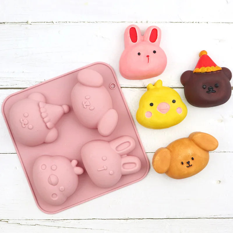 moule silicone gateau animaux mignons rose rouge jaune bleu beige cartoon respectueux environnement