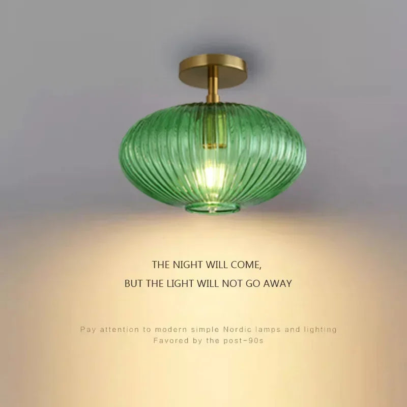 lampe suspendue moderne verre vert transparent rayures verticales minimaliste salon chambre