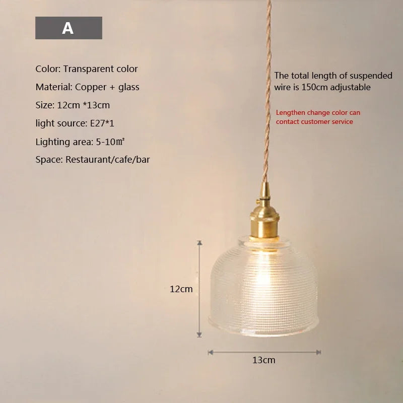 lampe suspendue transparente vintage ampoule E27 câble torsadé motifs géométriques chambre salon étude