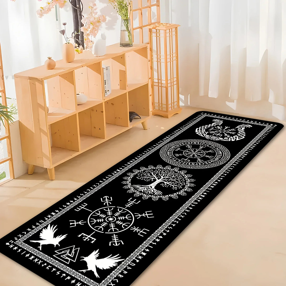 tapis noir blanc motifs géométriques imperméable résistant décoloration lavage machine main salon chambre