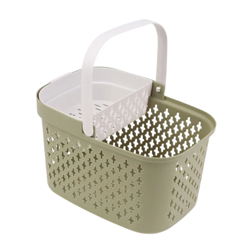 panier rangement beige vert olive perforations geometriques poignees detachables moderne plastique abs