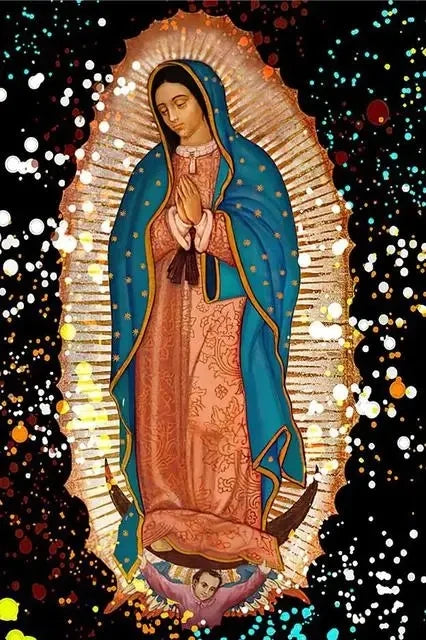 toile d'art classique illustration religieuse motifs floraux toile vierge guadalupe décoration murale vert bleu
