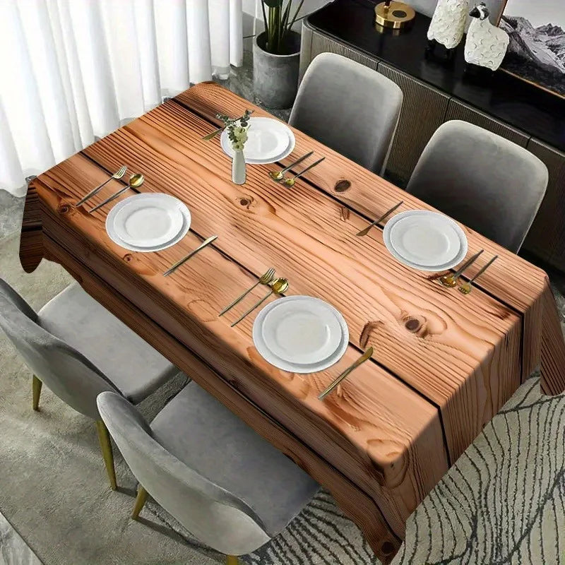 nappe table marron texture bois moderne imperméable lavable extérieur fête banquet clips métalliques