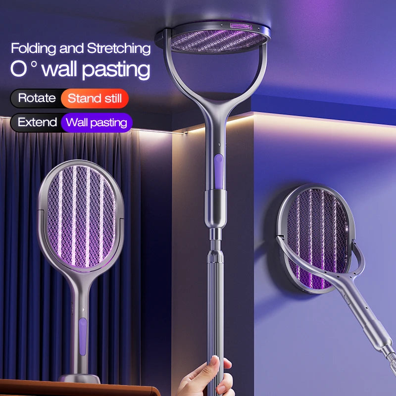 raquette anti moustiques lampe anti insectes rechargeable extensible moderne violet argenté led