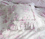 housses coussin fleur rose feuilles vertes vintage romantique opalescent adhésif rubans blancs coton carré