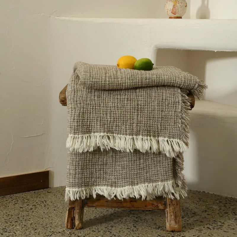 couverture tissée gris rose pâle solide anti boulochage portable hiver été voyage decoration pomi