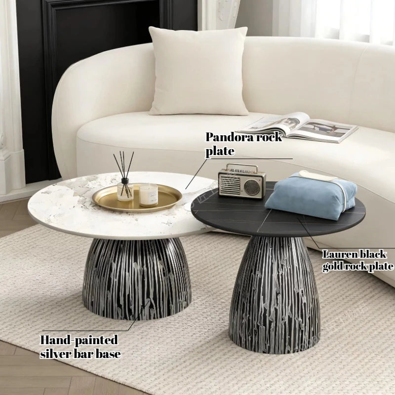 tables basses modernes minimalistes marbre noir blanc motifs argentées marron vert olive salon