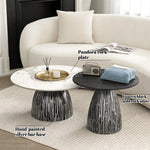 tables basses modernes minimalistes marbre noir blanc motifs argentées marron vert olive salon