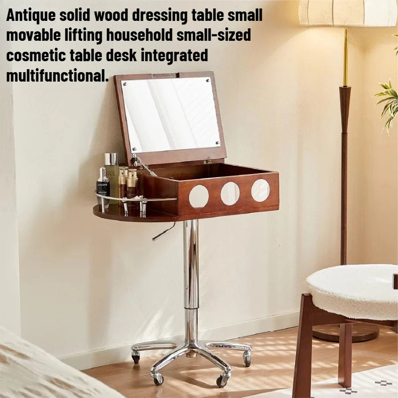 miroir coiffeuse vintage meuble dressing plateau tournant rangement bois lisse roulettes rétro chambre