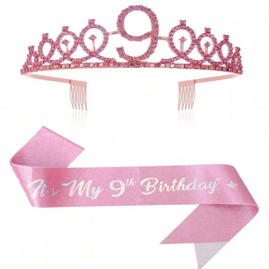couronne anniversaire strass dorés ruban rose texte princesse fête cadeau favoris numéro anniversaire