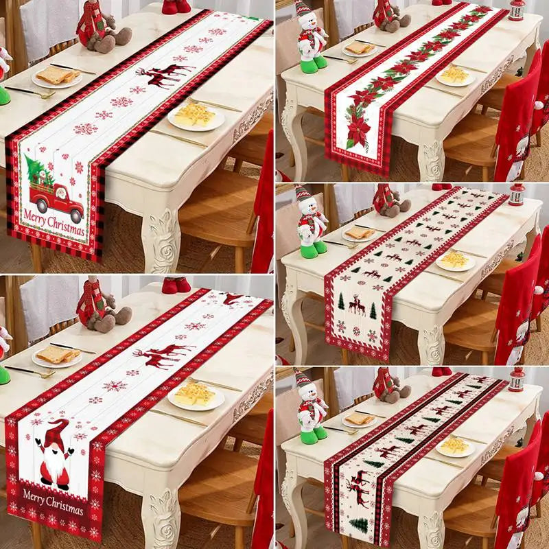 chemin table noel rouge motifs rennes sapin neige decoration table cuisine maison festive