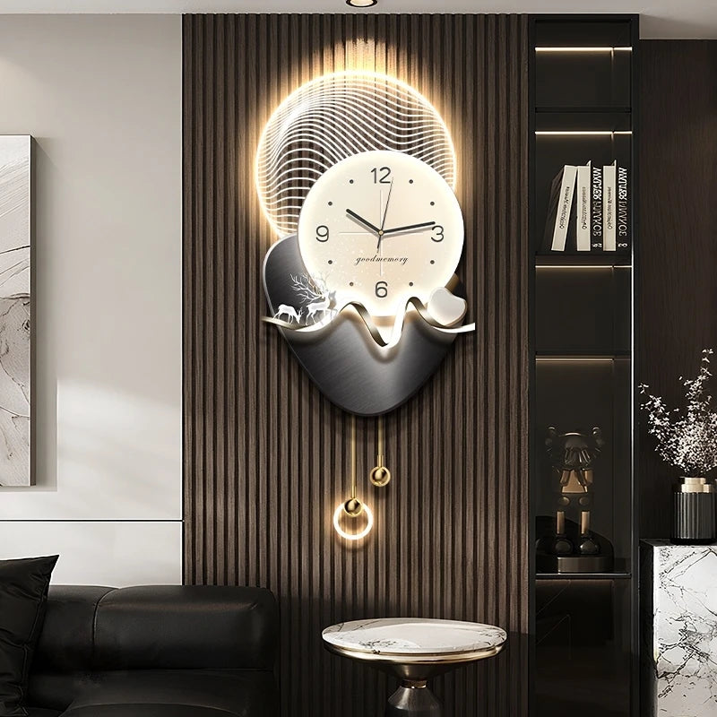horloge murale moderne horloge abstrait lignes ondulées blanc doré minimaliste