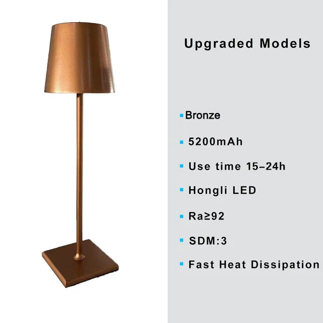 lampe table led rechargeable gris doré rose bleu noir touch control moderne minimaliste