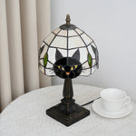 lampe table tiffany vitrail chat noir stained glass fixe base carrée