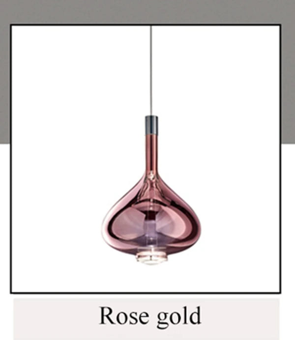 lampe suspendue moderne rose transparent fumé gris goutte forme allongée industriel fil apparent métal