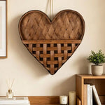 panier mural forme cœur tissage bois rustique cordelette décoration intérieure fleurs séchées horloge bougies