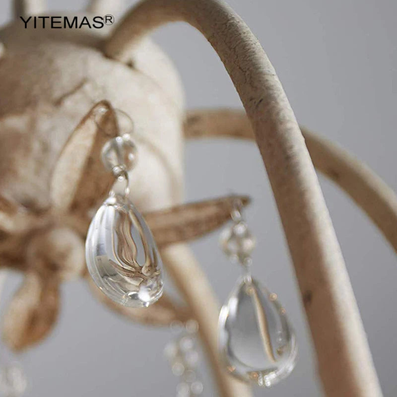 lustre blanc vieilli cristal vintage classique six lumières ornements métal chain adjustable