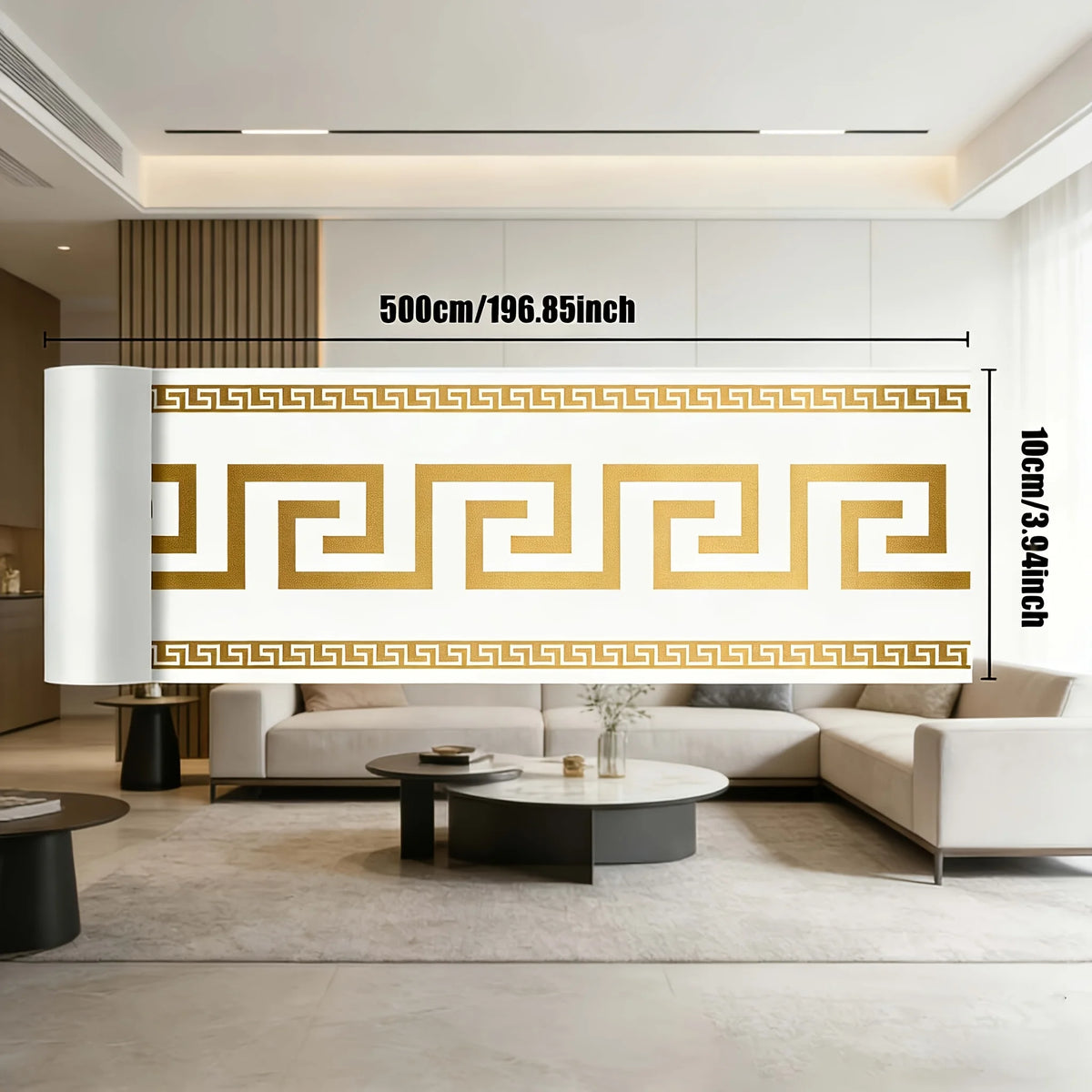 ruban decoratif autoadhesif moderne motif croix grecque blanc or 50cm large elastique decore intérieur