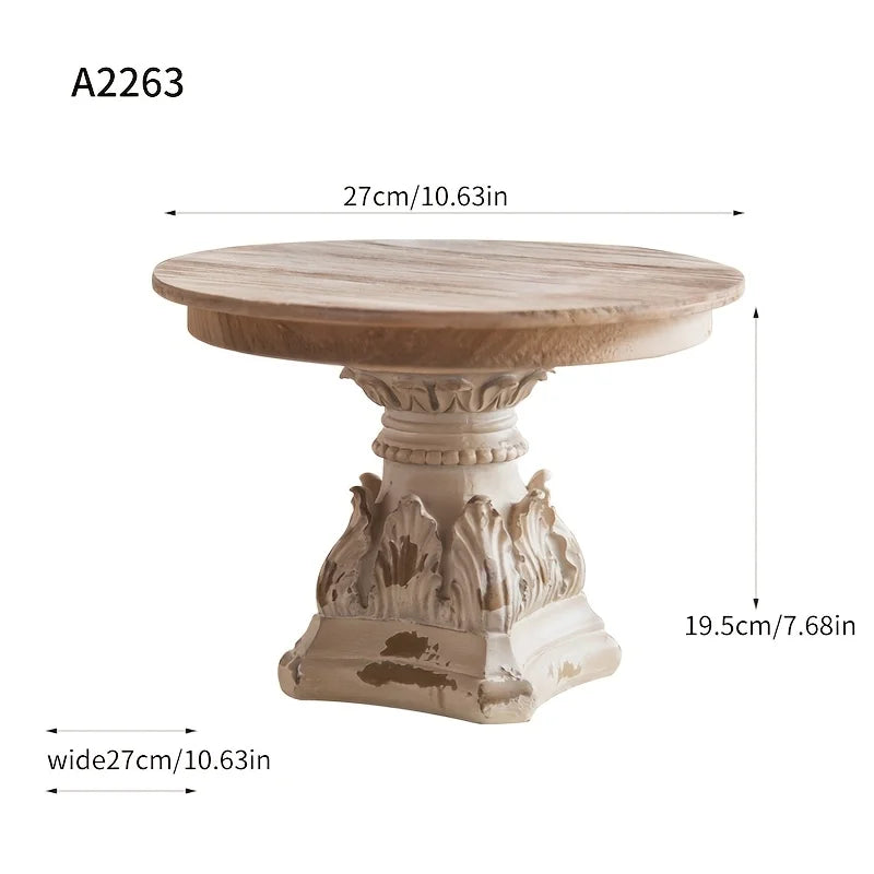 support gâteau bois vintage plateau cuisine détails sculptés ornements rustiques entrée mariage desserts plats