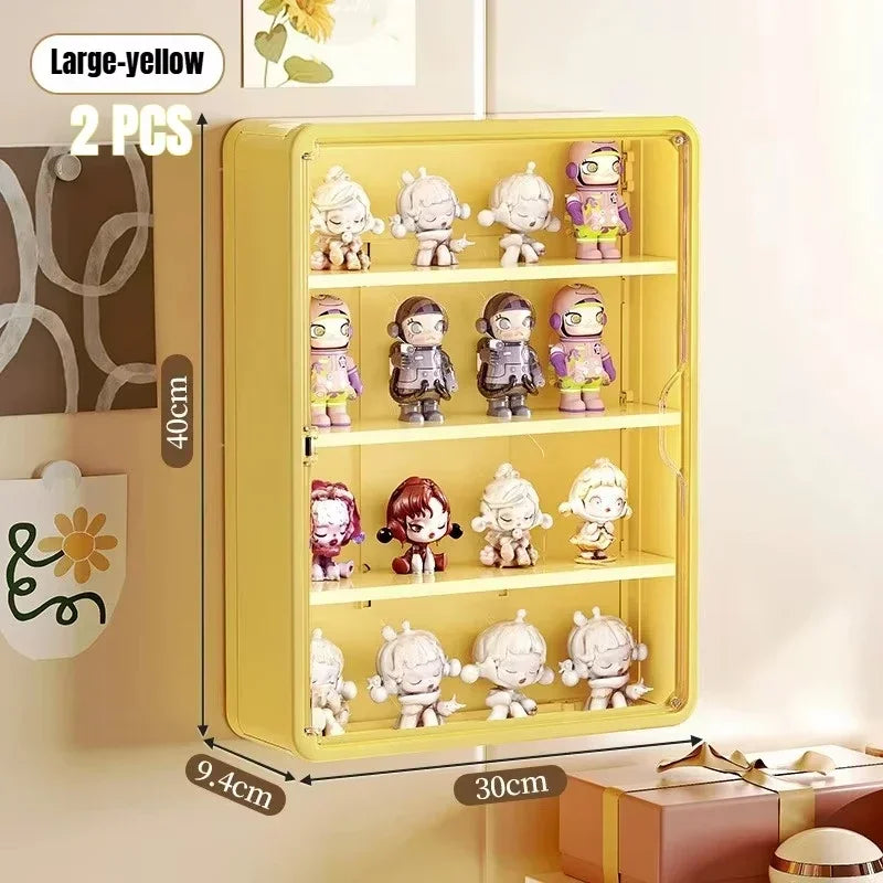 présentoir mural transparent moderne figurines blanc jaune violet anti poussière adhésif organisateur