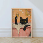 affiche toile chat noir rose décoration murale salon salle bain moderne illustration artistique
