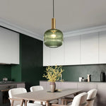 suspension lumineuse moderne vert rayures opacité câble noir chambre salon étude principal