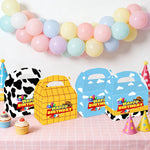 boîtes bonbons vache nuages assiettes jetables sacs cadeaux guirlande thème anniversaire ballons cowboys