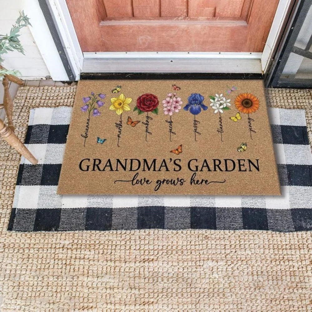 tapis d'entrée marron clair fleurs colorées papillons résistant l'usure facile entretenir anti dérapant moderne