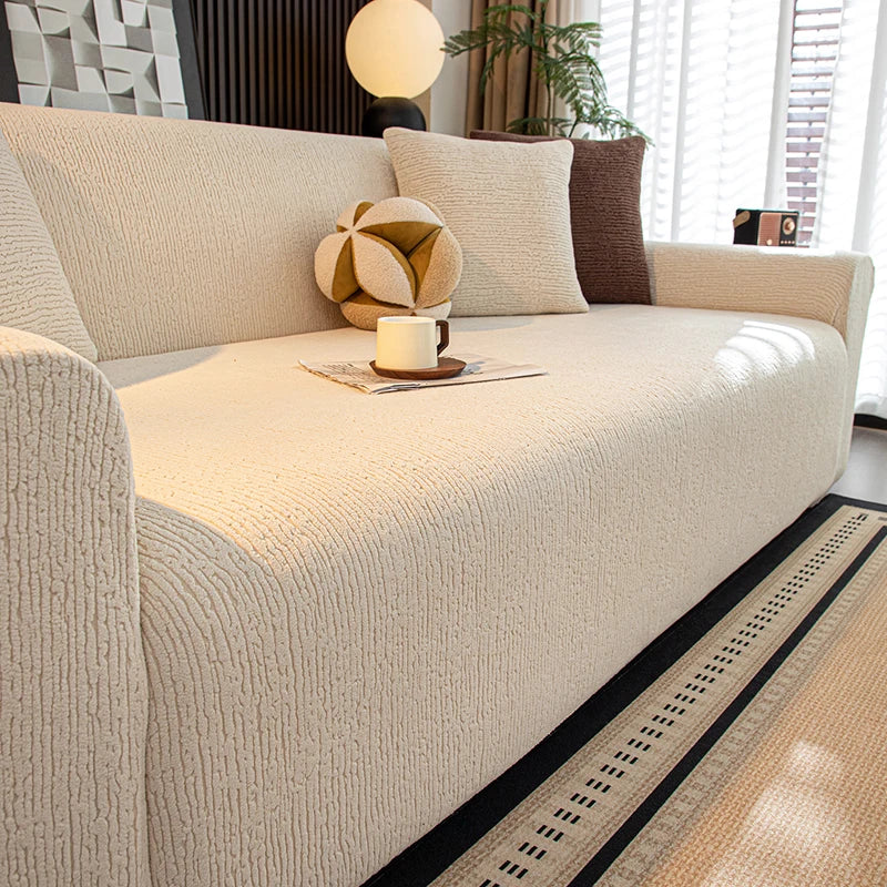 Housse canapé jacquard beige extensible élastique moderne lavable machine 90 350cm