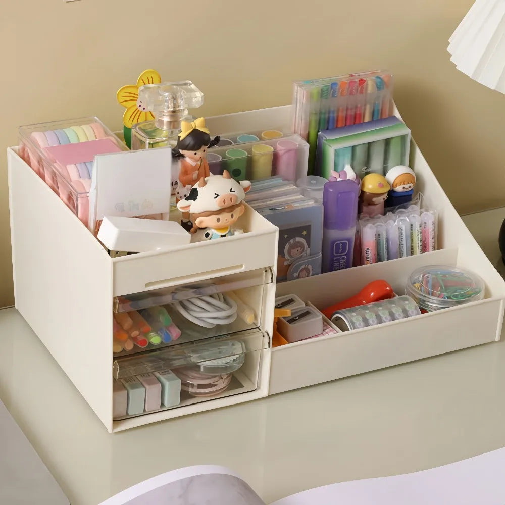 rangement cosmétique moderne boîte blanche élégante compartiments multifonctionnels maquillage crèmes parfums stylos
