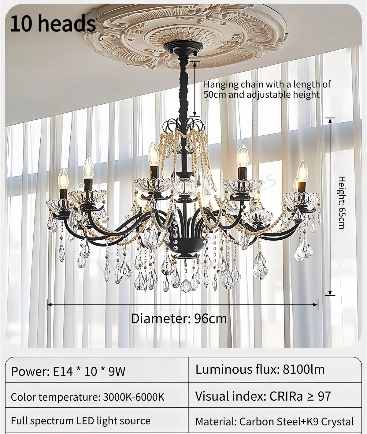 lustre cristal noir blanc classique baroque suspension salon chambre