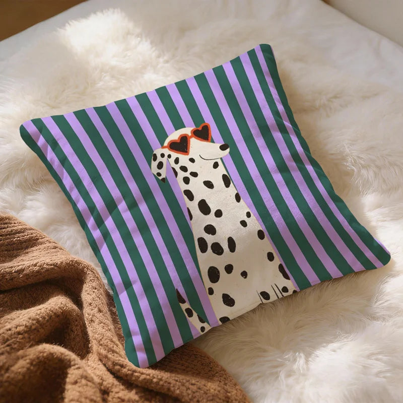 housse coussin imprimée rayures vertes violettes polyester carré moderne 45x45 cm zip décoration lit