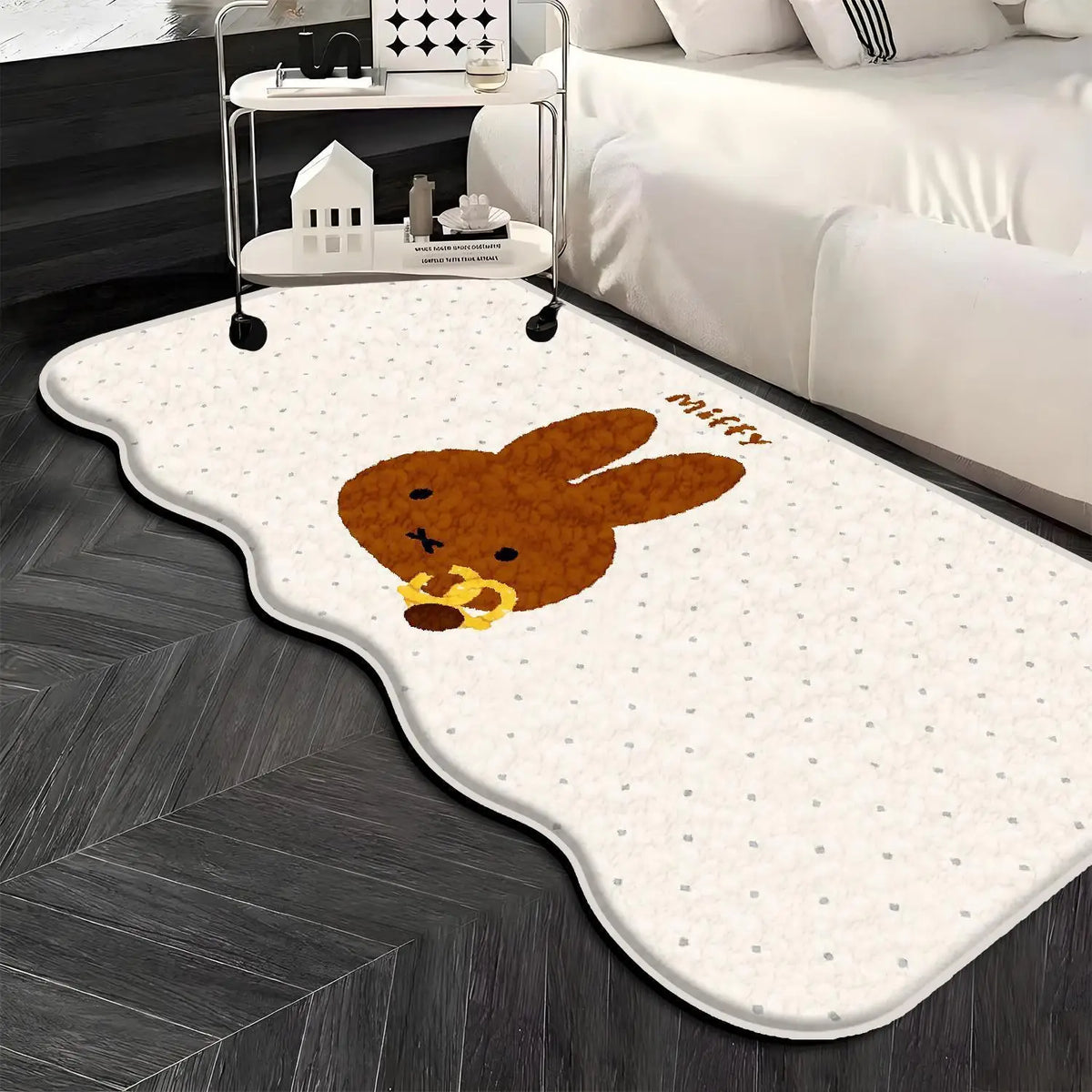 tapis kawaii miffy bleu blanc points visage lapin moderne 40x120cm 50x120cm absorbant eau resistant