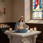 organisateur religieux statue vierge marie résine bleu crucifix chapelet bijoux bague