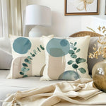 taies d'oreiller lin motif abstrait feuilles cercles moderne decoration maison