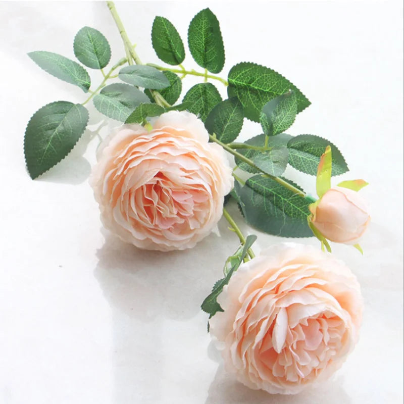 Bouquet artificiel roses feuilles vertes mariage décoration maison blanc rouge roseclair