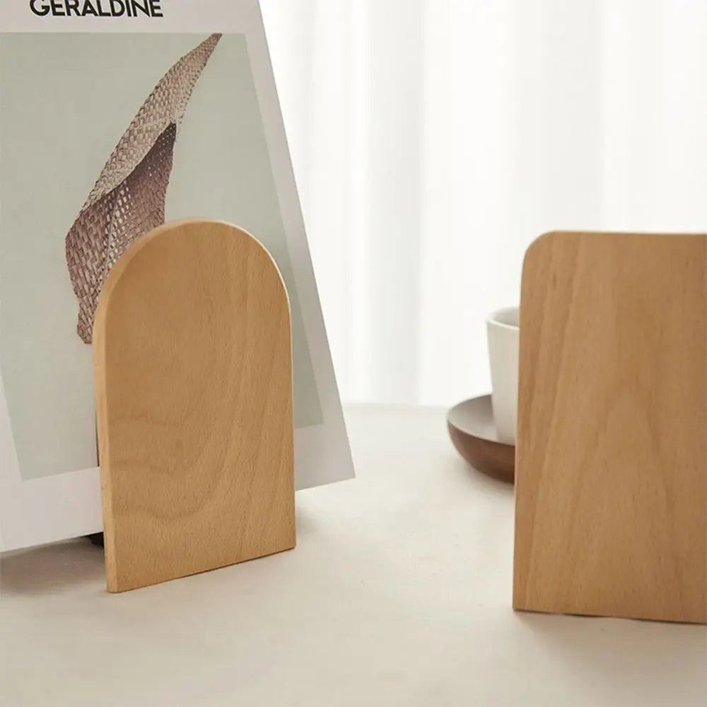 Serre-livres bois gris foncé sur bureau