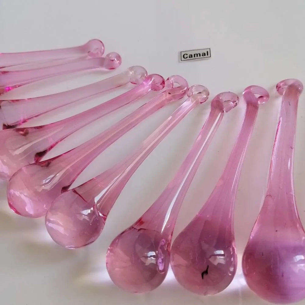 cuillères dessert rose translucides verre soufflé minimaliste pack 10 pièces moderne
