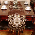 Chemin de table chenille jacquard polyester-coton à franges décoratif élégant